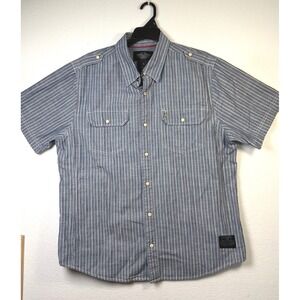Harley Davidson Button Up Shirt Mens XL Blue Striped Excellent Short Sleeve Snap